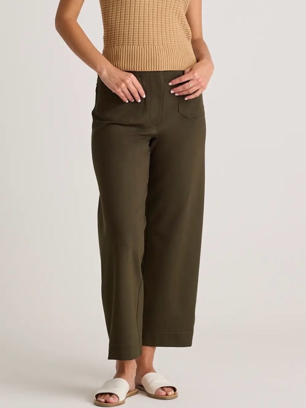 Quince Ultra Stretch Ponte Cropped Wide Leg Pants Olive Green